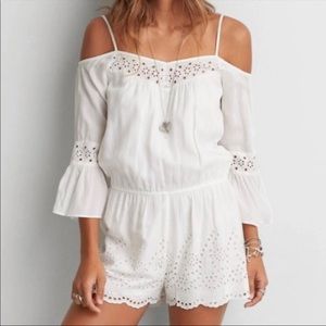 American eagle eyelet cold shoulder white romper Lg